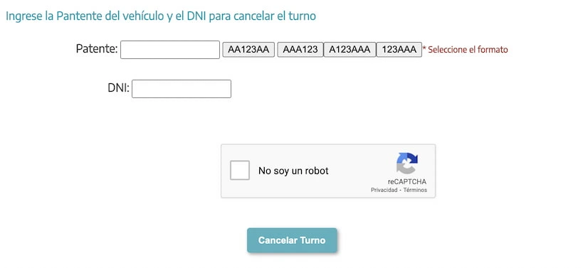 anular turno vtv Bernal